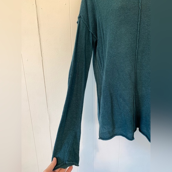 Prana Teal Green Cowl Neck Hemp and organic cotton Top with sheer Back size S - Picture 2 of 8